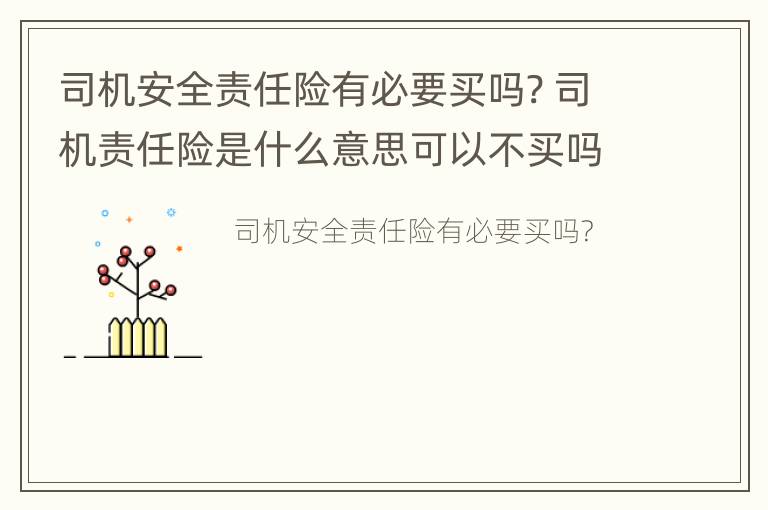 司机安全责任险有必要买吗? 司机责任险是什么意思可以不买吗