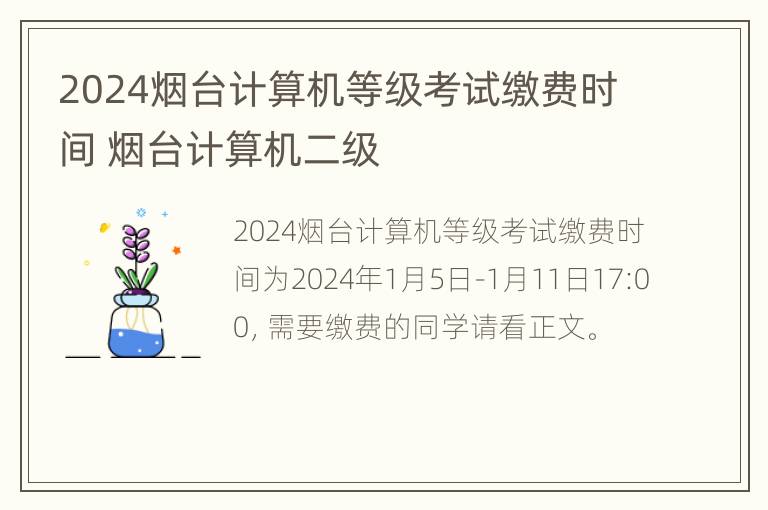 2024烟台计算机等级考试缴费时间 烟台计算机二级