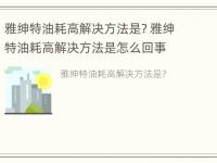 雅绅特油耗高解决方法是? 雅绅特油耗高解决方法是怎么回事