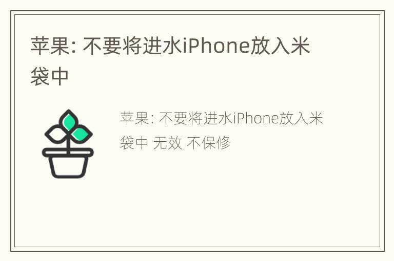 苹果：不要将进水iPhone放入米袋中