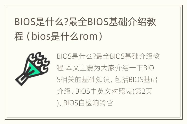 BIOS是什么?最全BIOS基础介绍教程（bios是什么rom）