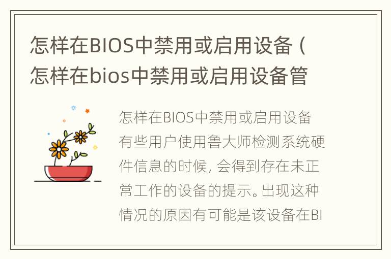 怎样在BIOS中禁用或启用设备（怎样在bios中禁用或启用设备管理）