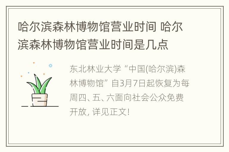 哈尔滨森林博物馆营业时间 哈尔滨森林博物馆营业时间是几点