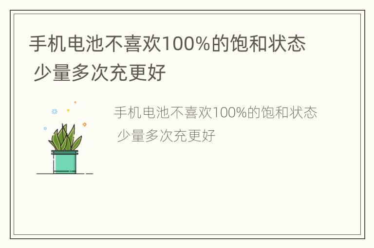 手机电池不喜欢100%的饱和状态 少量多次充更好