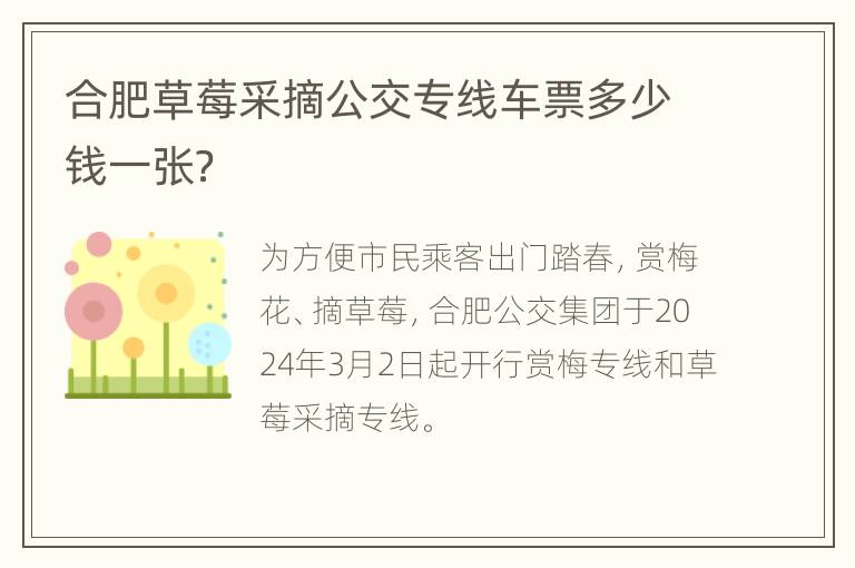 合肥草莓采摘公交专线车票多少钱一张？