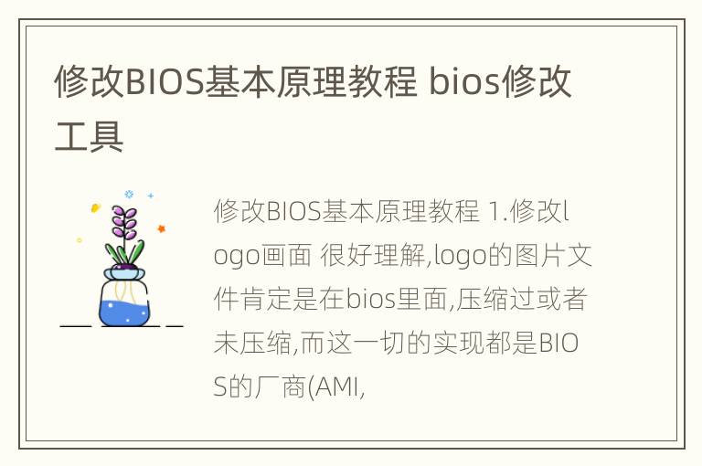 修改BIOS基本原理教程 bios修改工具