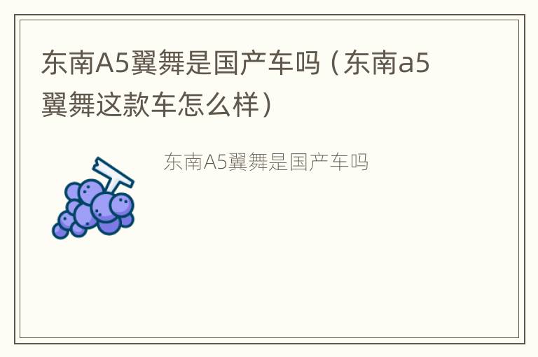 东南A5翼舞是国产车吗（东南a5翼舞这款车怎么样）