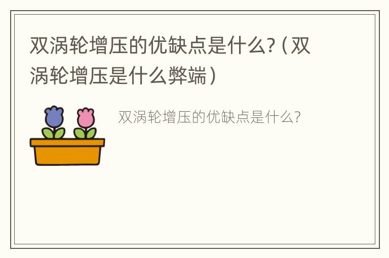 双涡轮增压的优缺点是什么?（双涡轮增压是什么弊端）