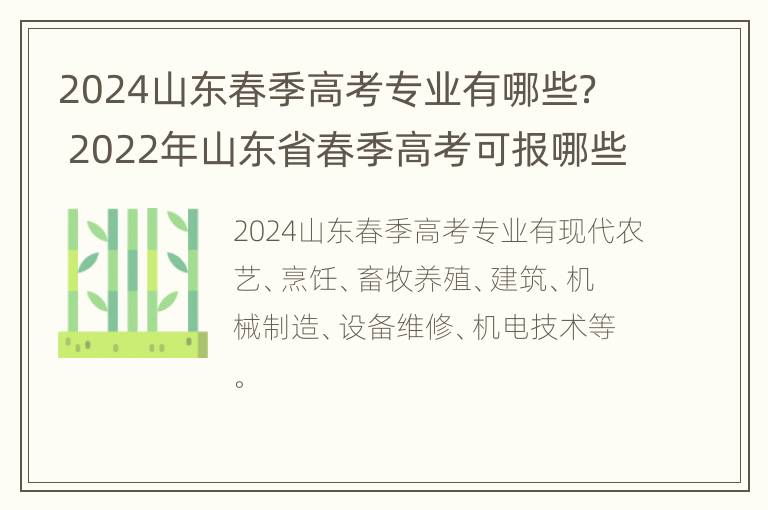 2024山东春季高考专业有哪些？ 2022年山东省春季高考可报哪些院校