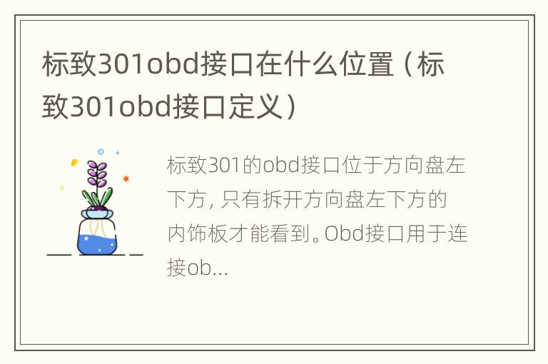 标致301obd接口在什么位置（标致301obd接口定义）