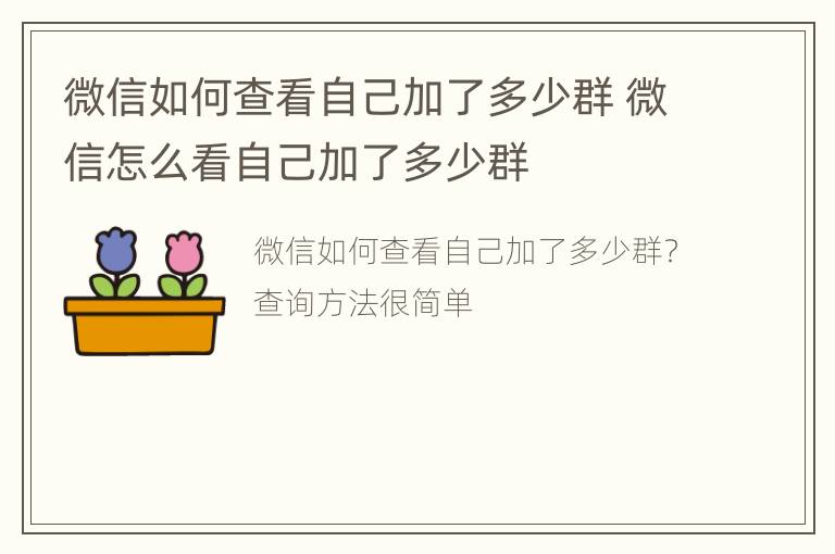 微信如何查看自己加了多少群 微信怎么看自己加了多少群