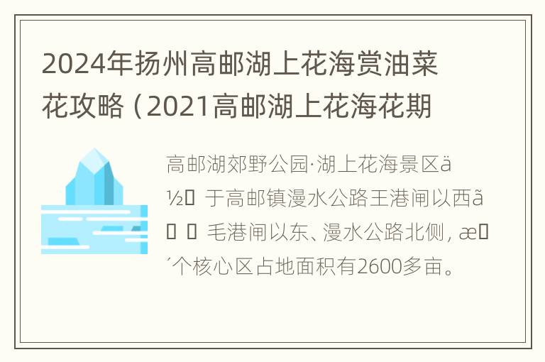 2024年扬州高邮湖上花海赏油菜花攻略（2021高邮湖上花海花期）