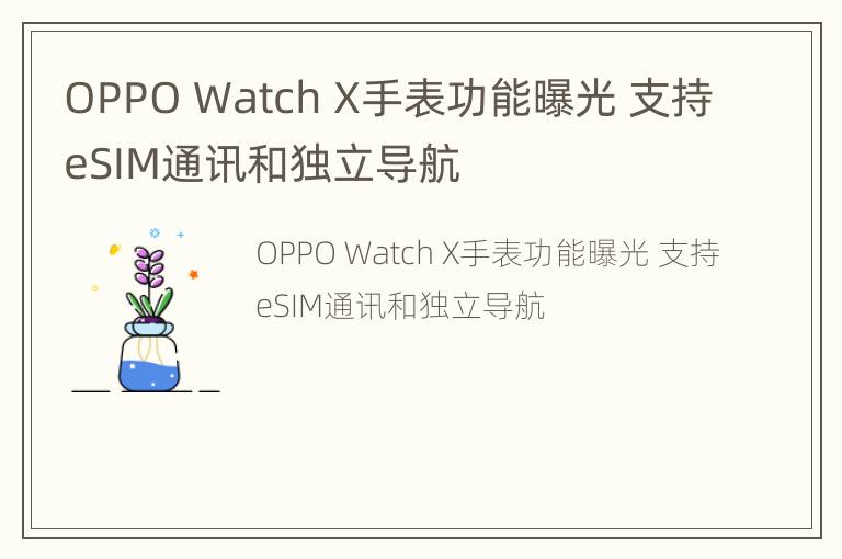 OPPO Watch X手表功能曝光 支持eSIM通讯和独立导航