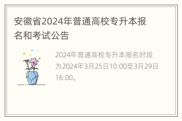 安徽省2024年普通高校专升本报名和考试公告