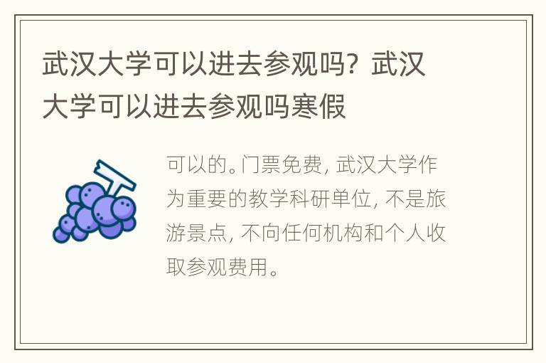 武汉大学可以进去参观吗？ 武汉大学可以进去参观吗寒假