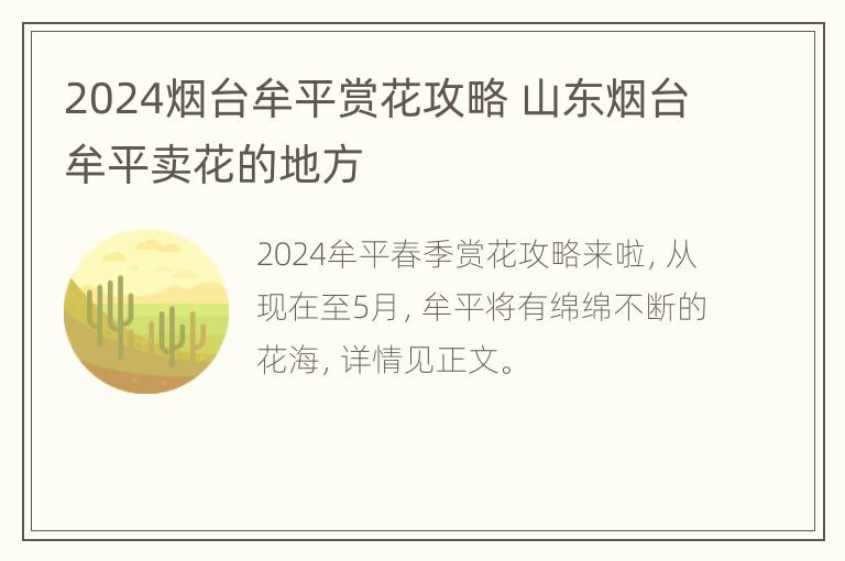 2024烟台牟平赏花攻略 山东烟台牟平卖花的地方