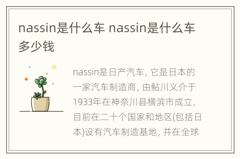 nassin是什么车 nassin是什么车多少钱