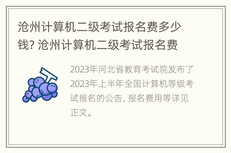 沧州计算机二级考试报名费多少钱? 沧州计算机二级考试报名费多少钱一次