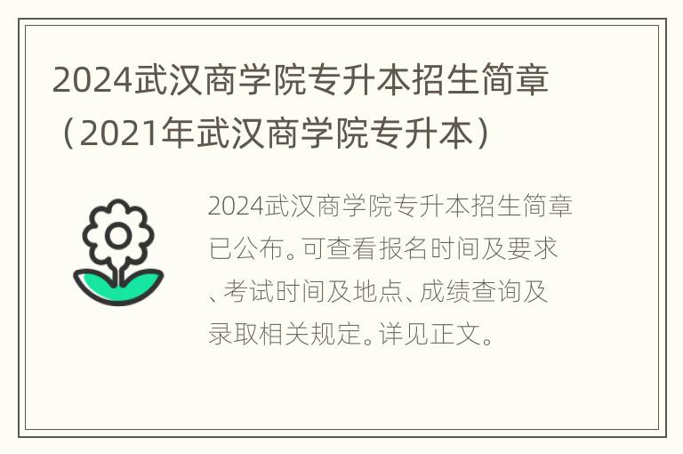 2024武汉商学院专升本招生简章（2021年武汉商学院专升本）