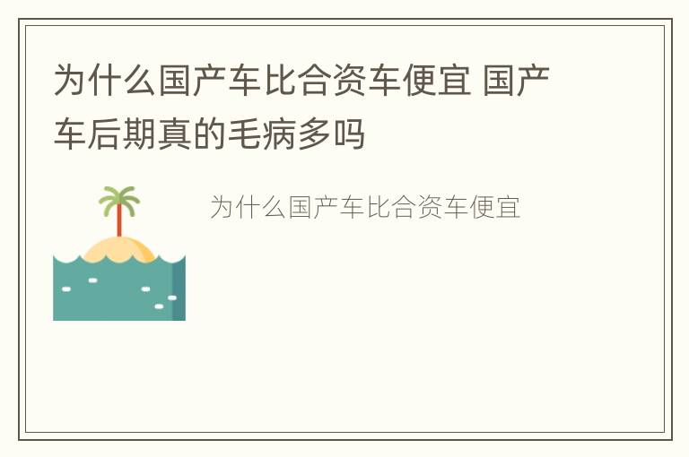 为什么国产车比合资车便宜 国产车后期真的毛病多吗