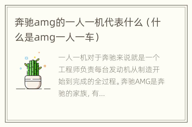 奔驰amg的一人一机代表什么（什么是amg一人一车）