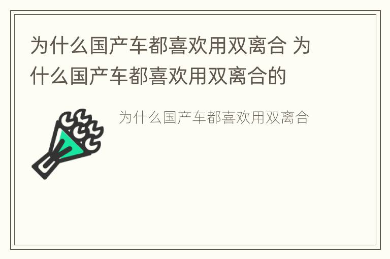 为什么国产车都喜欢用双离合 为什么国产车都喜欢用双离合的