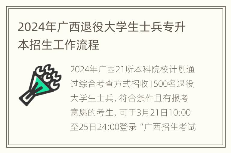 2024年广西退役大学生士兵专升本招生工作流程