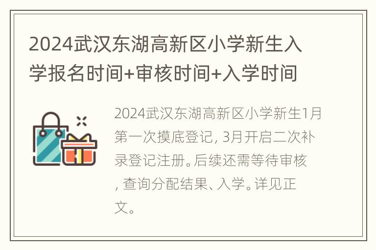 2024武汉东湖高新区小学新生入学报名时间+审核时间+入学时间