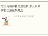 怎么用帕萨特定速巡航 怎么用帕萨特定速巡航开启