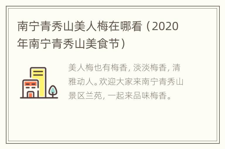 南宁青秀山美人梅在哪看（2020年南宁青秀山美食节）