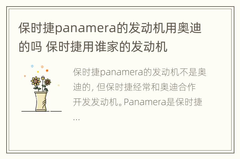 保时捷panamera的发动机用奥迪的吗 保时捷用谁家的发动机