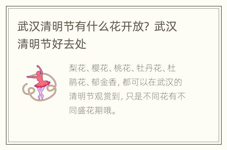 武汉清明节有什么花开放？ 武汉清明节好去处