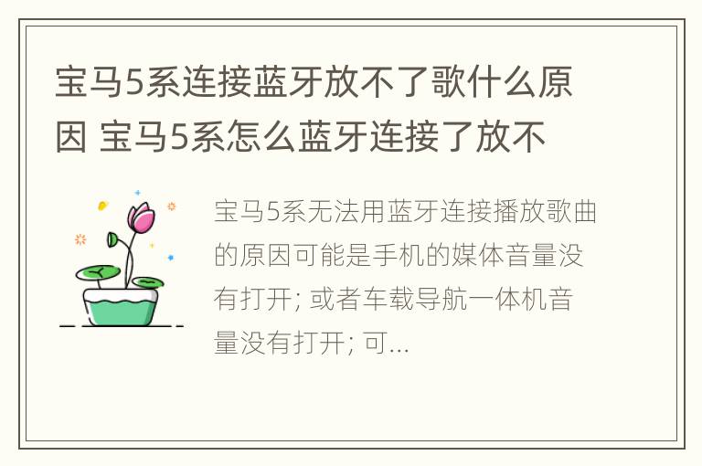 宝马5系连接蓝牙放不了歌什么原因 宝马5系怎么蓝牙连接了放不了音乐