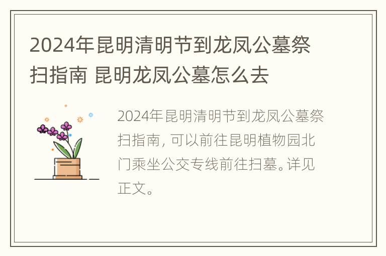 2024年昆明清明节到龙凤公墓祭扫指南 昆明龙凤公墓怎么去