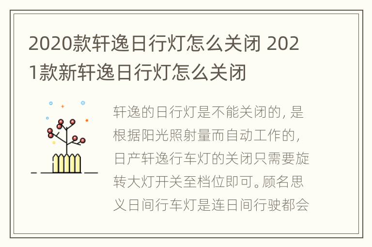 2020款轩逸日行灯怎么关闭 2021款新轩逸日行灯怎么关闭