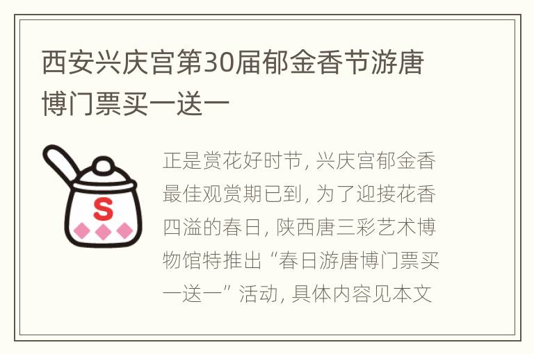 西安兴庆宫第30届郁金香节游唐博门票买一送一