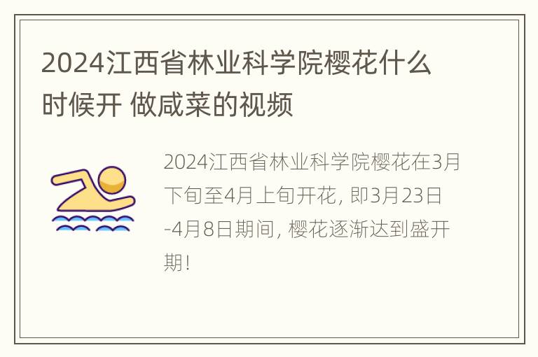 2024江西省林业科学院樱花什么时候开 做咸菜的视频