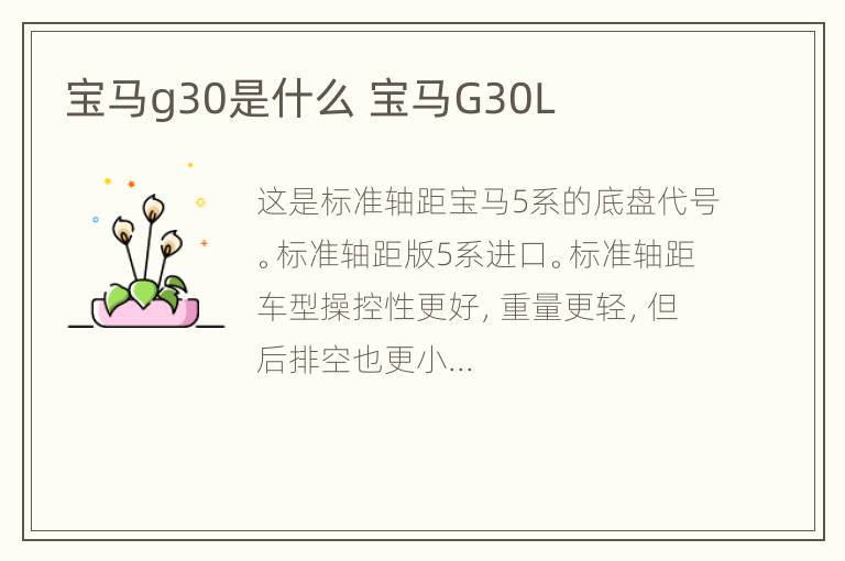 宝马g30是什么 宝马G30L