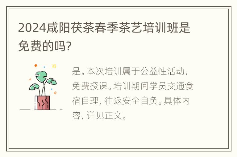 2024咸阳茯茶春季茶艺培训班是免费的吗？