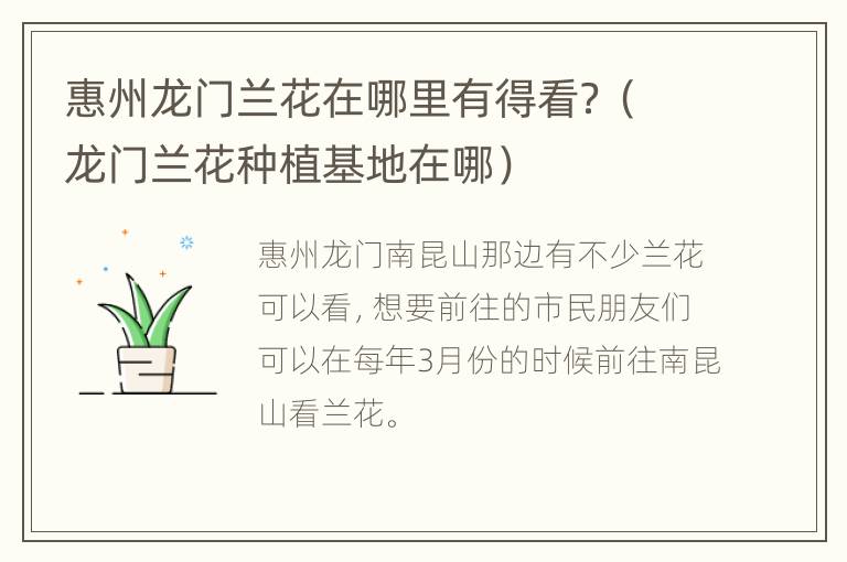 惠州龙门兰花在哪里有得看？（龙门兰花种植基地在哪）