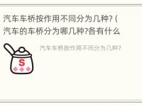 汽车车桥按作用不同分为几种?（汽车的车桥分为哪几种?各有什么作用?）