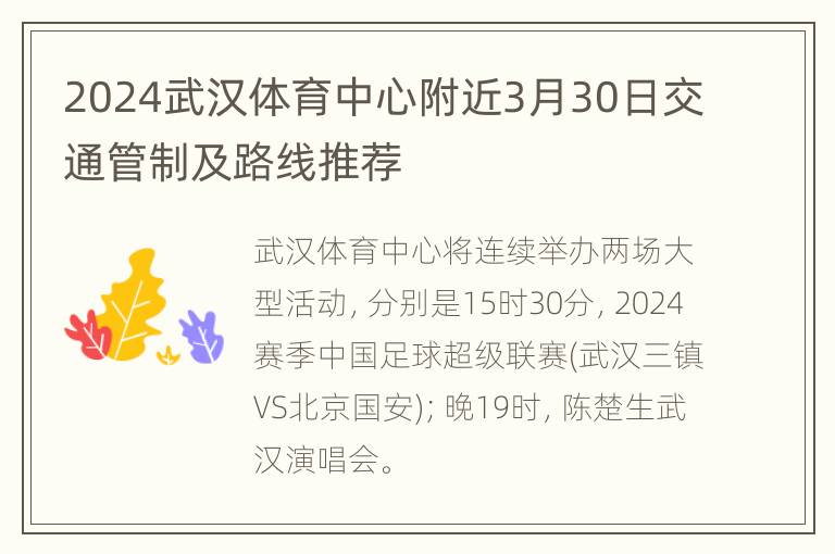 2024武汉体育中心附近3月30日交通管制及路线推荐