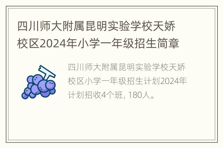 四川师大附属昆明实验学校天娇校区2024年小学一年级招生简章