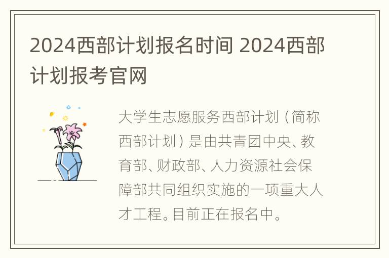 2024西部计划报名时间 2024西部计划报考官网