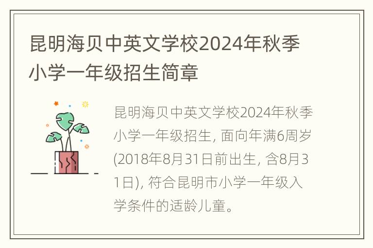 昆明海贝中英文学校2024年秋季小学一年级招生简章