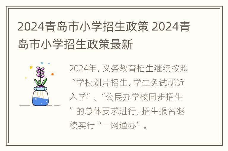 2024青岛市小学招生政策 2024青岛市小学招生政策最新