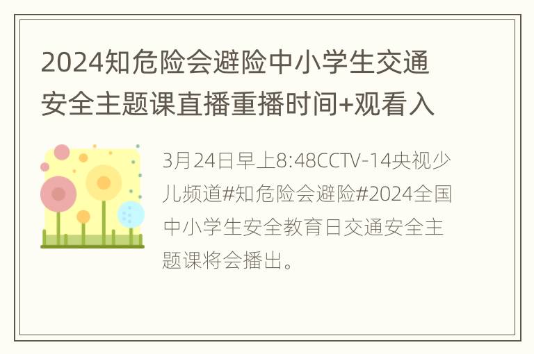 2024知危险会避险中小学生交通安全主题课直播重播时间+观看入口