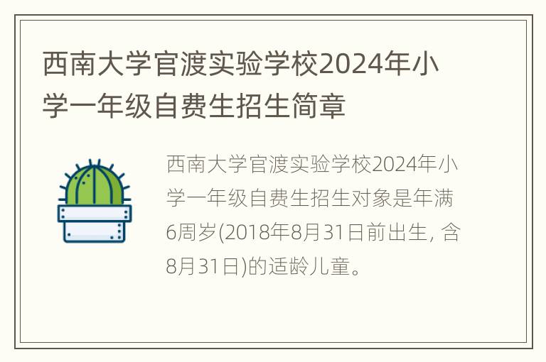 西南大学官渡实验学校2024年小学一年级自费生招生简章