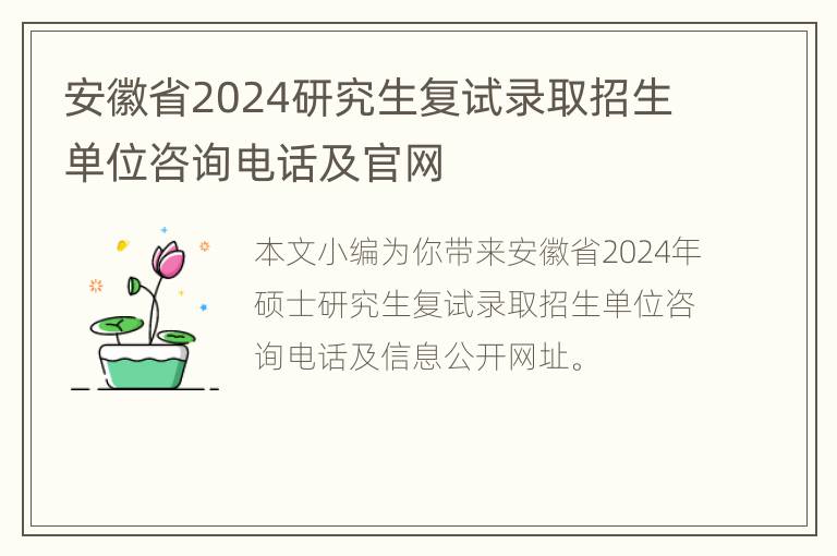 安徽省2024研究生复试录取招生单位咨询电话及官网