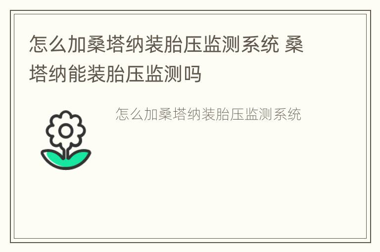 怎么加桑塔纳装胎压监测系统 桑塔纳能装胎压监测吗